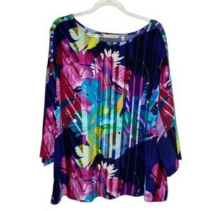 Soft Surroundings Womens Size Small Tropical Mignon Blouse Top Floral Watercolor